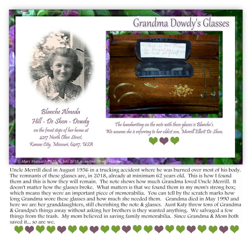 Blanche Almeda Hill-De Shon-Dowdy's Glasses from her son, Merrill Elliott De Shon